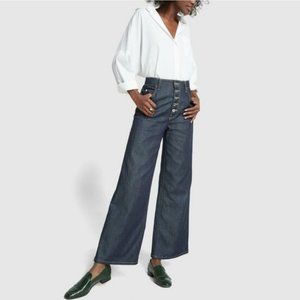 NEW EVE DENIM THE CHARLOTTE CULOTTE in Raw Darkest Wash Button Fly Jeans 28
